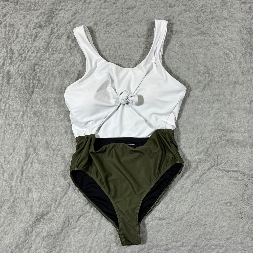 Albion Fit One Piece Tie Front Swimsuit Size L Color Block Vacation Beach